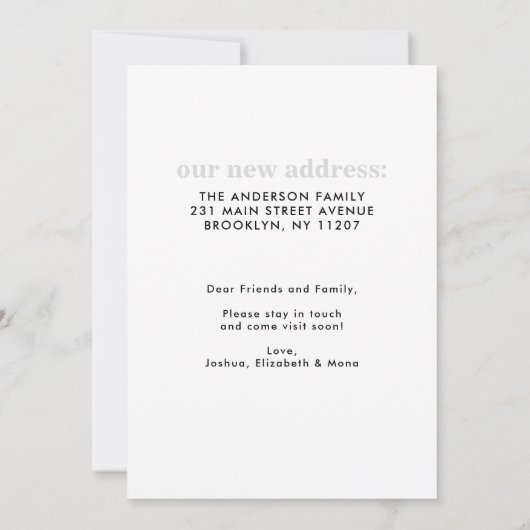 Simple Modern Hallo New Home Address Photo Moving Aankondiging (Achterkant)