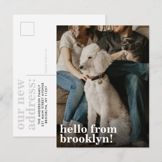 Simple Modern Hallo New Home Address Photo Moving Aankondigingskaart (Voorkant / Achterkant)