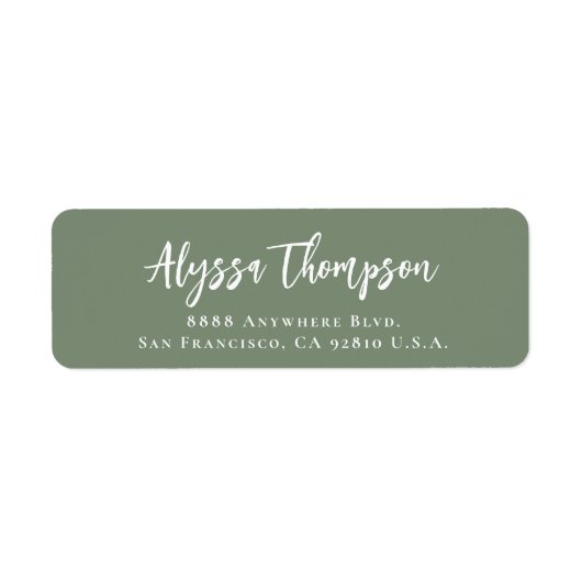 Simple Modern Handlettering Name Script Green Etiket (Voorkant)