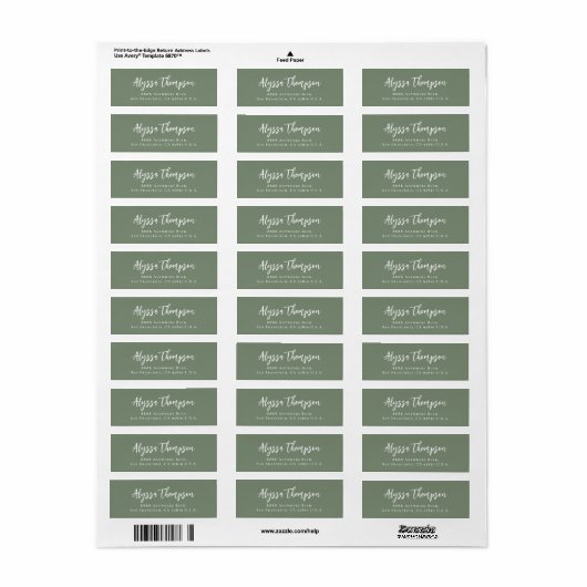 Simple Modern Handlettering Name Script Green Etiket (Full Sheet)