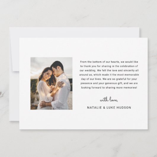 Simple Modern Heart Script Weduwfoto Bedankkaart (Achterkant)