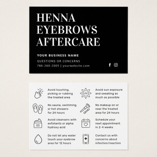 Simple Modern Henna Brows Aftercare Kaart Advice (Voorkant /achterkant)