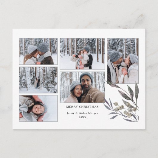 Simple Modern Holiday Waterverf Greenery 6-foto Briefkaart (Voorkant)
