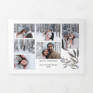 Simple Modern Holiday Waterverf Greenery 6-foto Drieluik Wenskaart