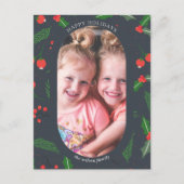 Simple Modern Holly Berries Foto Feestdagenkaart (Voorkant)