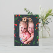 Simple Modern Holly Berries Foto Folie Feestdagen Briefkaart (Staand Voorkant)