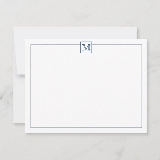 Simple Modern Initiaal Monogram Navy Blue Notitiekaartje (Voorkant)