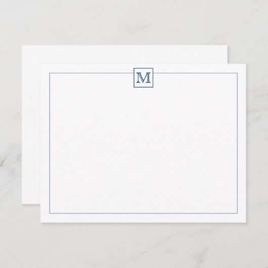 Simple Modern Initiaal Monogram Navy Blue Notitiekaartje (Voorkant / Achterkant)