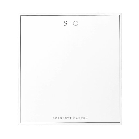 Simple Modern Initials Border Stationery Notitieblok (Voorkant)