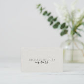 Simple Modern Interior Designer Script Faux Linen Visitekaartje (Staand voorkant)