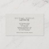 Simple Modern Interior Designer Script Faux Linen Visitekaartje (Achterkant)
