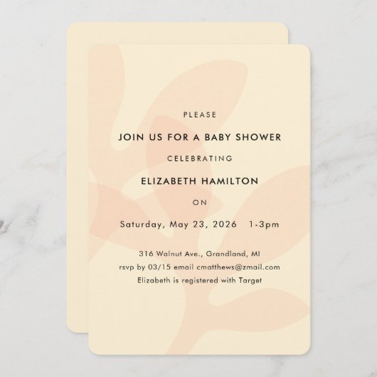 Simple Modern Leaf Design Baby Shower Invitation Kaart (Voorkant / Achterkant)