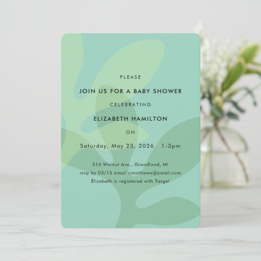Simple Modern Leaf Design Baby Shower Invitation Kaart (Staand voorkant)