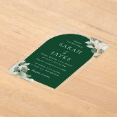 Simple Modern Leaf Emerald Green Wedding Acryl Uitnodigingen (Laagn)