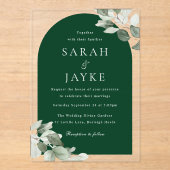 Simple Modern Leaf Emerald Green Wedding Acryl Uitnodigingen (Voorkant)