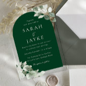 Simple Modern Leaf Emerald Green Wedding Acryl Uitnodigingen