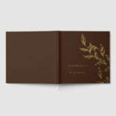 Simple Modern Leaves Dark Brown Wedding Gold Gastenboek (Volledig)