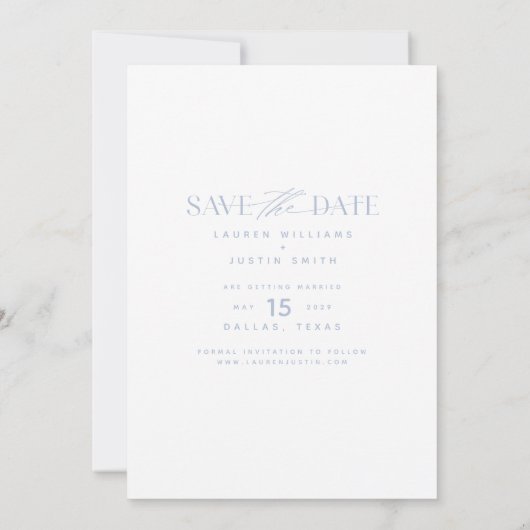 Simple Modern Light Blue & White Photo Wedding Sav Save The Date (Achterkant)