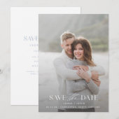 Simple Modern Light Blue & White Photo Wedding Sav Save The Date (Voorkant / Achterkant)