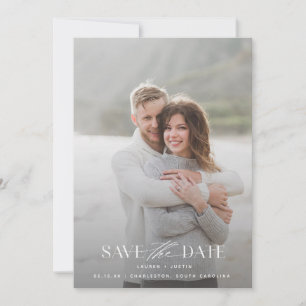 Simple Modern Light Blue & White Photo Wedding Sav Save The Date