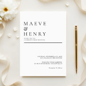 Simple Modern Line Black White Wedding Kaart