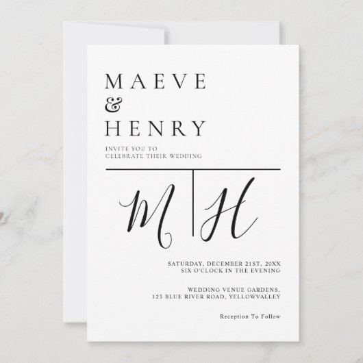 Simple Modern Line Monogram Wedding Kaart (Voorkant)