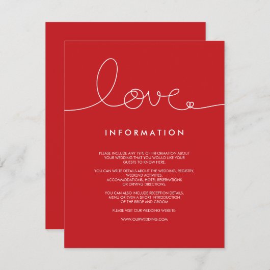Simple Modern Loopy Love Heart Wedding Insert Kaar Informatiekaartje (Voorkant / Achterkant)