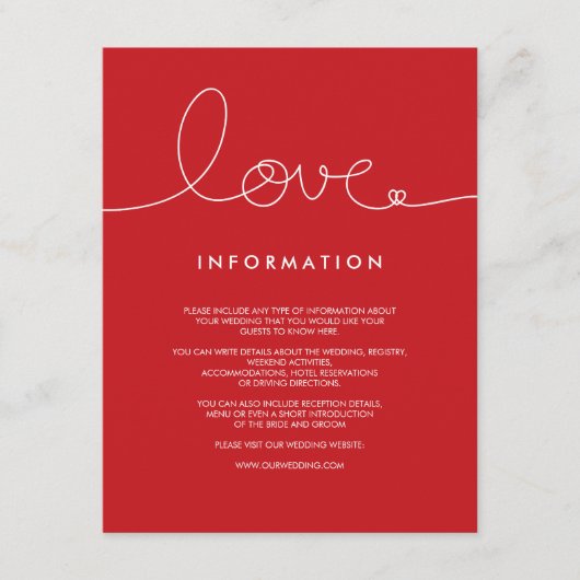 Simple Modern Loopy Love Heart Wedding Insert Kaar Informatiekaartje (Voorkant)