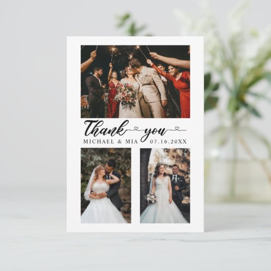 Simple Modern Love Heart Script 4 Weddenfoto Bedankkaart (Staand voorkant)