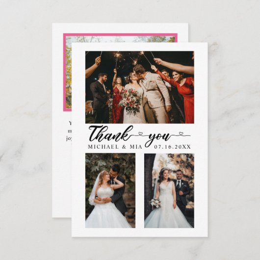 Simple Modern Love Heart Script 4 Weddenfoto Bedankkaart (Voorkant / Achterkant)