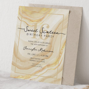 Simple Modern Marmeren Sweet 16 Zestien Feest Goud Kaart
