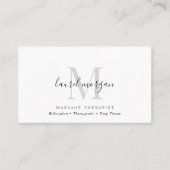 Simple Modern Massage Therapist Script Monogram Visitekaartje (Voorkant)