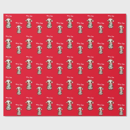 Simple modern merry Christmas calf Cow OX pattern Cadeaupapier (Vlak)