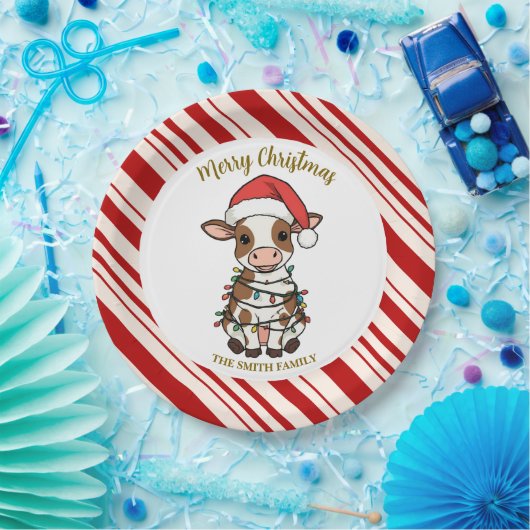 Simple modern merry christmas calf Cow OX pattern Papieren Bordje (Feest)