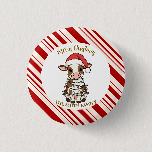 Simple modern merry christmas calf Cow OX pattern Ronde Button 3,2 Cm (Voorkant)