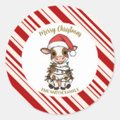 Simple modern merry christmas calf Cow OX pattern Ronde Sticker (Voorkant)