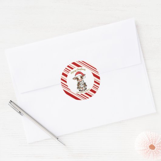 Simple modern merry christmas calf Cow OX pattern Ronde Sticker (Envelop)