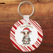 Simple modern merry christmas calf Cow OX pattern Sleutelhanger (Achterkant)