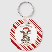 Simple modern merry christmas calf Cow OX pattern Sleutelhanger (Achterkant)