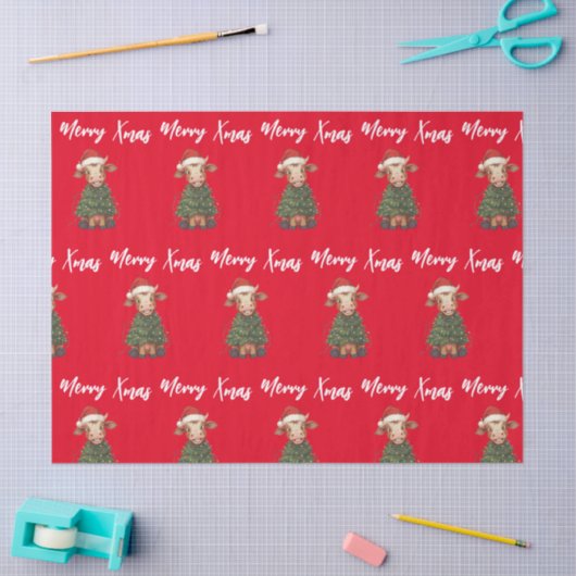 Simple modern merry Christmas calf Cow OX pattern Tissuepapier (Craft)