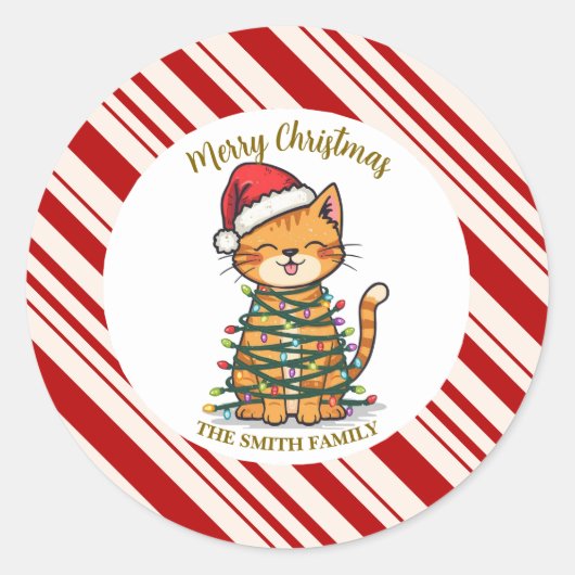 Simple modern merry christmas kitten CatMAS patter Ronde Sticker (Voorkant)
