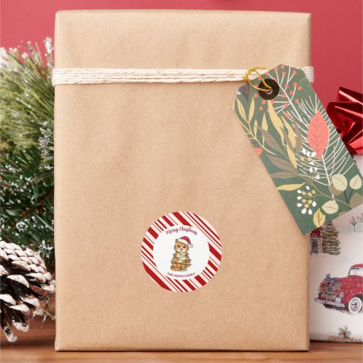 Simple modern merry christmas kitten CatMAS patter Ronde Sticker (Feestdagen)