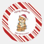 Simple modern merry christmas kitten CatMAS patter Ronde Sticker (Voorkant)