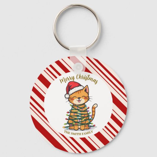 Simple modern merry christmas kitten CatMAS patter Sleutelhanger (Voorkant)