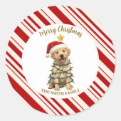 Simple modern merry christmas  Lab puppy dog patte Ronde Sticker (Voorkant)