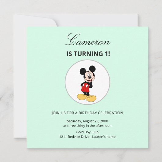 Simple Modern Mickey Mouse Disney Birthday Kaart (Voorkant)