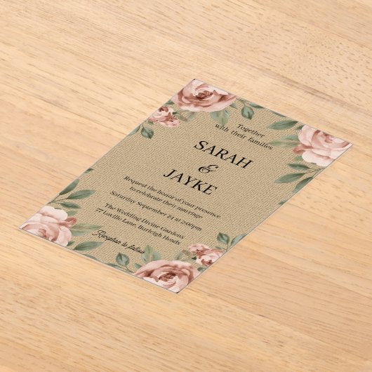 Simple Modern Minimal Green Leaf Wedding Acrylic  Acryl Uitnodigingen (Laagn)