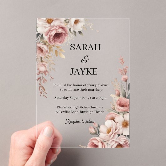 Simple Modern Minimal Green Leaf Wedding Acrylic Acryl Uitnodigingen (Insitu (Draagbaar))