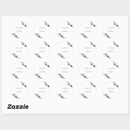 Simple Modern Minimal Green Leaf Wedding Ronde Sticker (Vel)