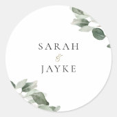 Simple Modern Minimal Green Leaf Wedding Ronde Sticker (Voorkant)